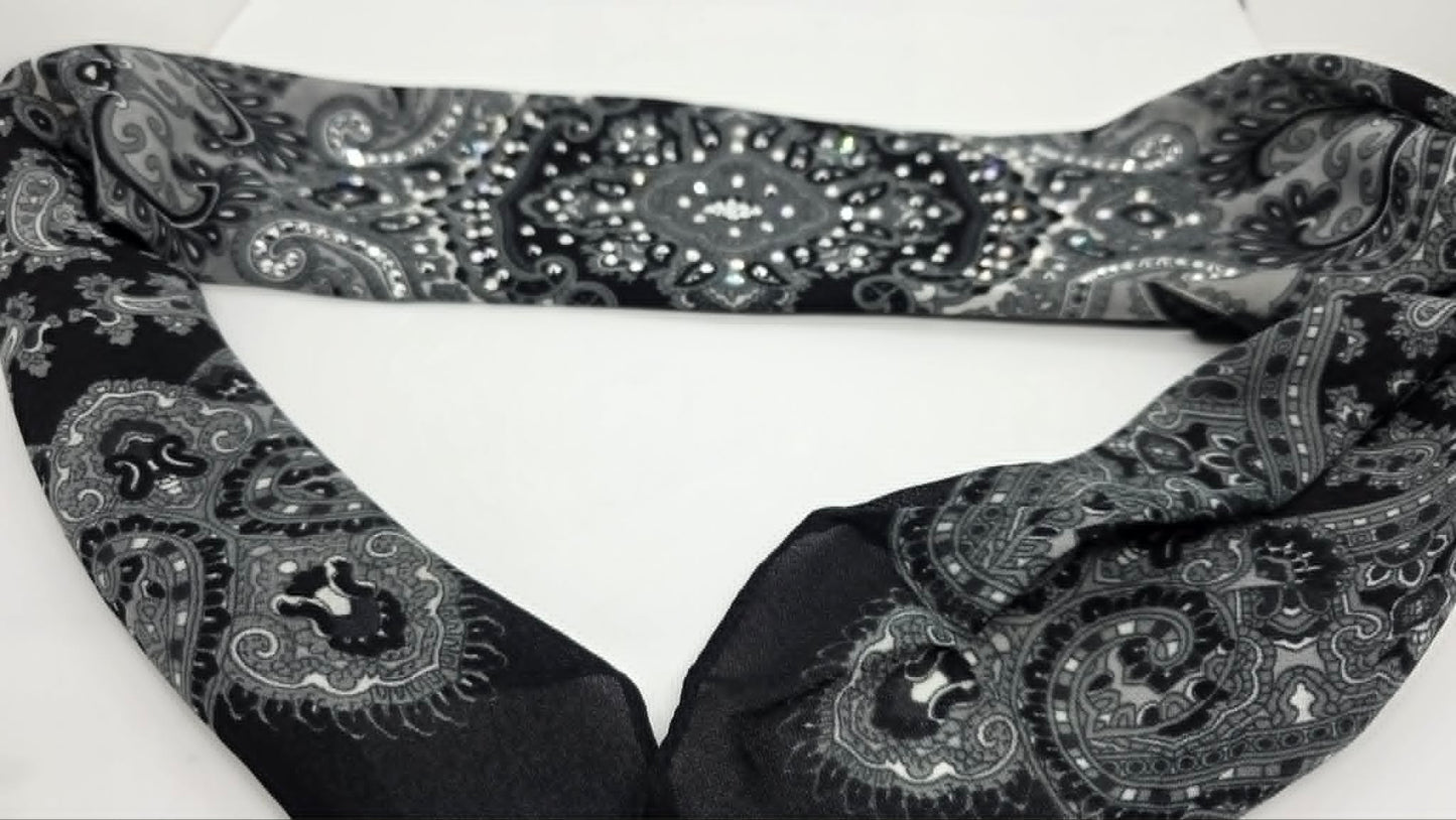 Black Scarf with Chrome and Diamond Clear Austrian Crystals (LS30009)