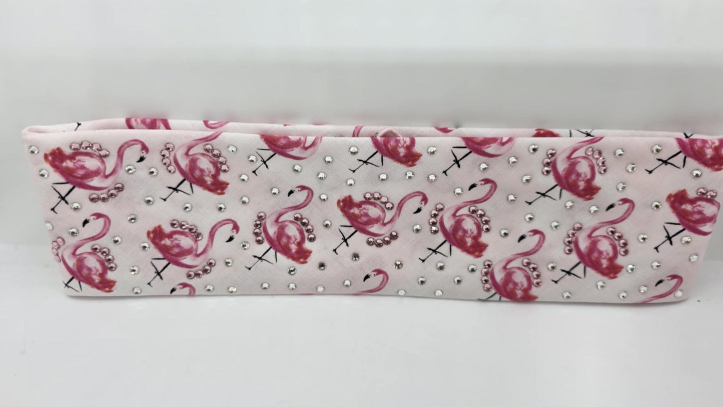 EXTRA BLING - Pink Flamingo Bandana with Pink and Diamond Clear Austrian Crystals (sku6378)