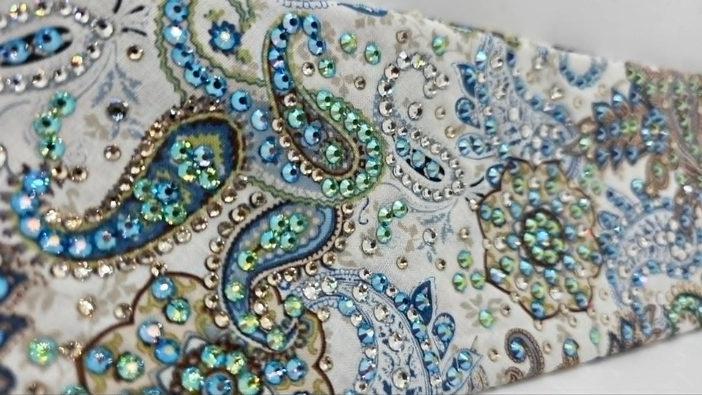 Super LeeAnnette Blue Flowers Bandana with Peridot Shimmer, Blue Shimmer, Honey and Diamond Clear Austrian Crystals (S48170)