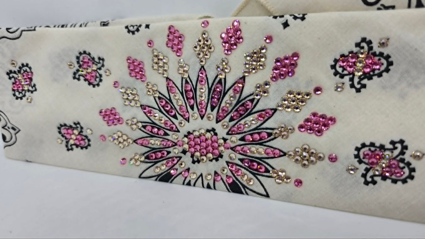 LeeAnnette Off White Paisley Bandana with Rose and Honey Austrian Crystals (L40254)