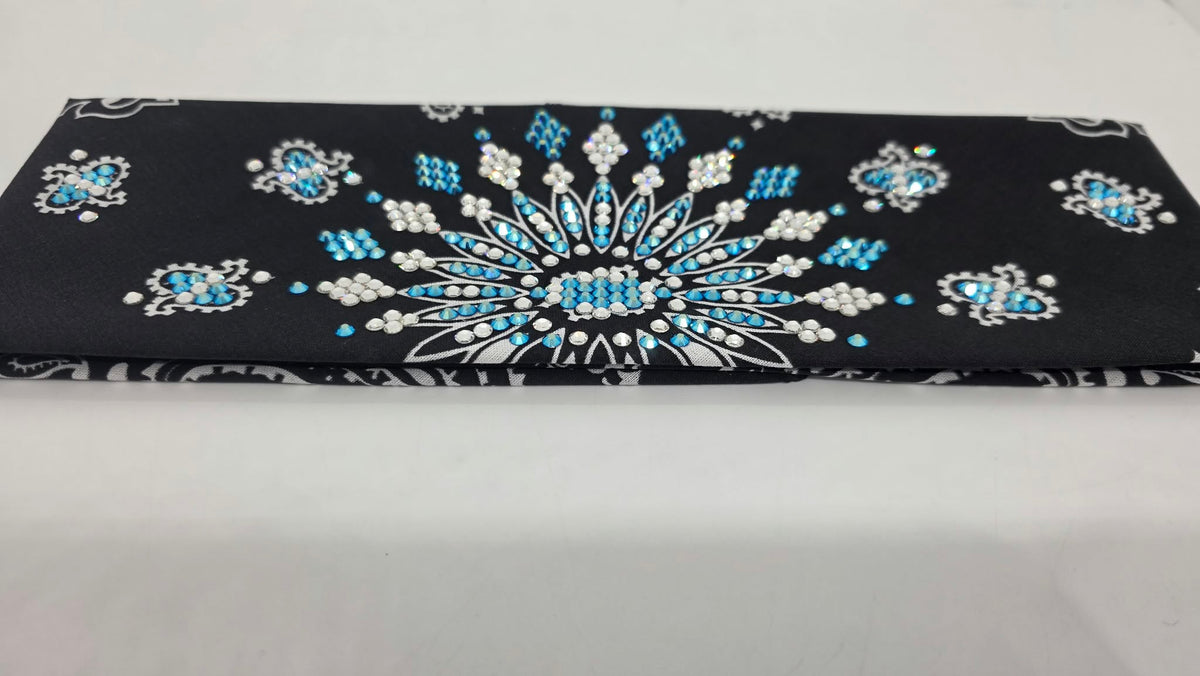 LeeAnnette Black Paisley Bandana with Capri Shimmer and Diamond Clear Austrian Crystals (L40298)