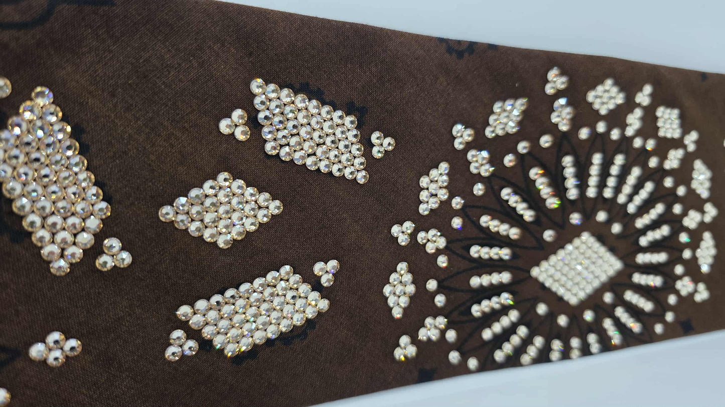 Super LeeAnnette Large  Brown Bandana with Honey Austrian Crystals (sku40120)