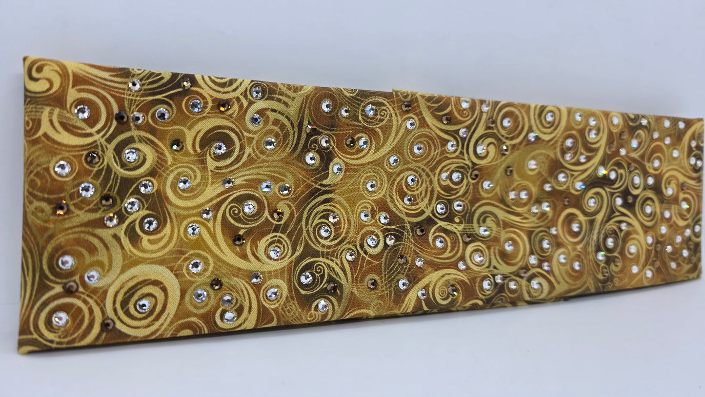 Yellow Scrolls Bandana with Brown, Honey and Diamond Clear Austrian Crystals (E60117)