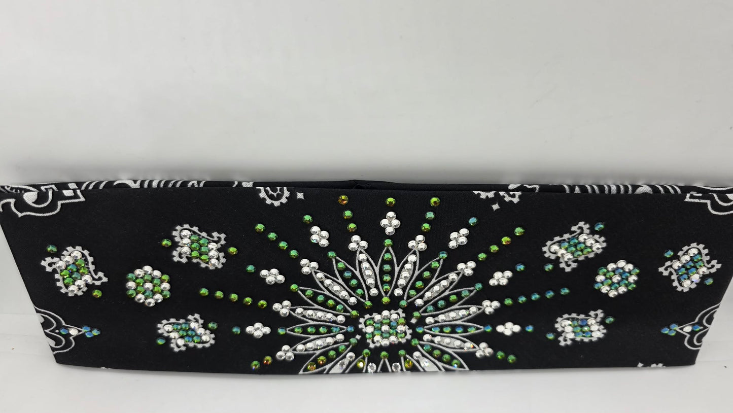 LeeAnnette Black Paisley Bandana with Vitrail and Diamond Clear Austrian Crystals (L40210)