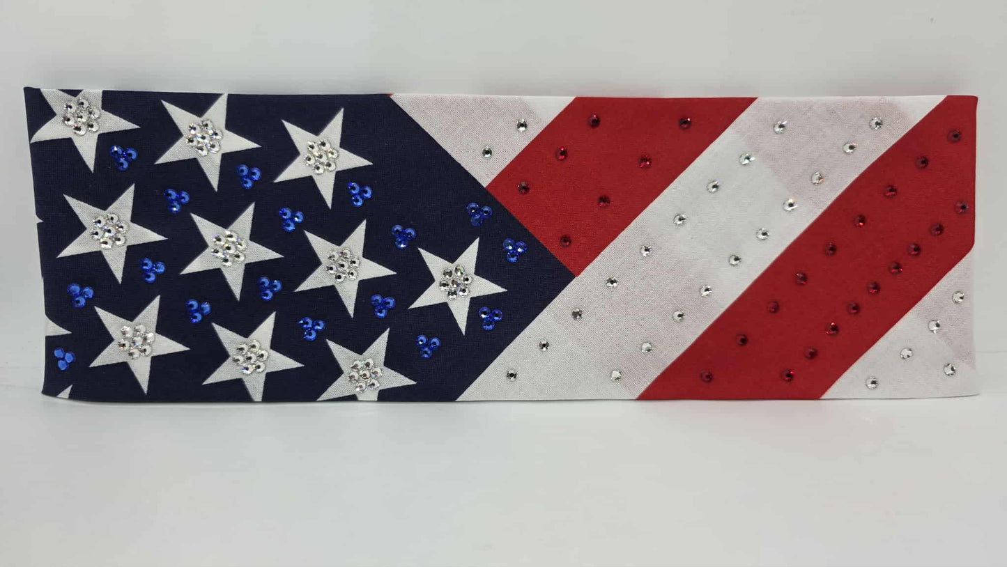 EXTRA BLING - Stars and Strips Bandana with Red, Blue and Diamond Clear Austrian Crystals (sku6400)