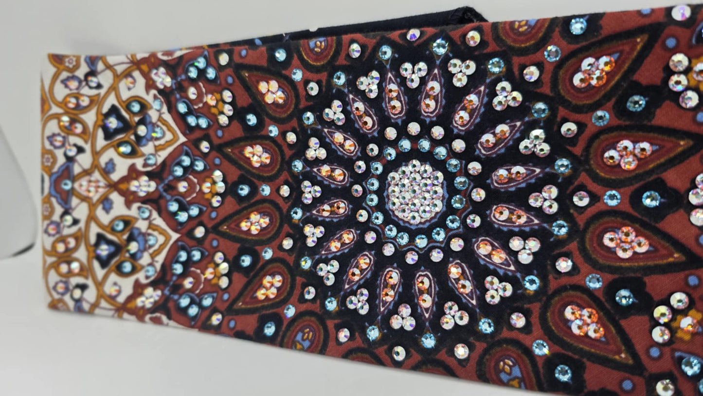 LeeAnnette Rust Indian Bandana with Aqua, Sun Shimmer and Aurora Borealis Austrian Crystals (sku40082)