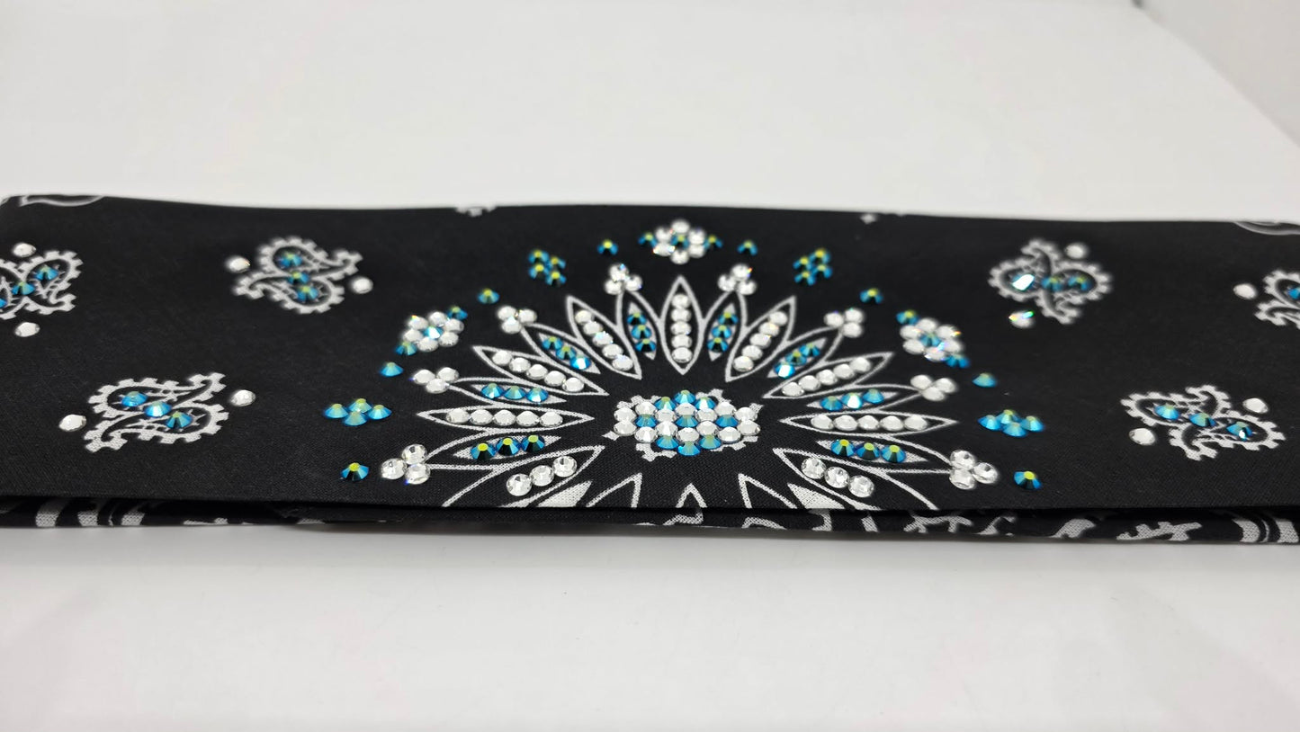 Black Paisley Bandana with Jet Shimmer and Diamond Clear Austrian Crystals (E60112)