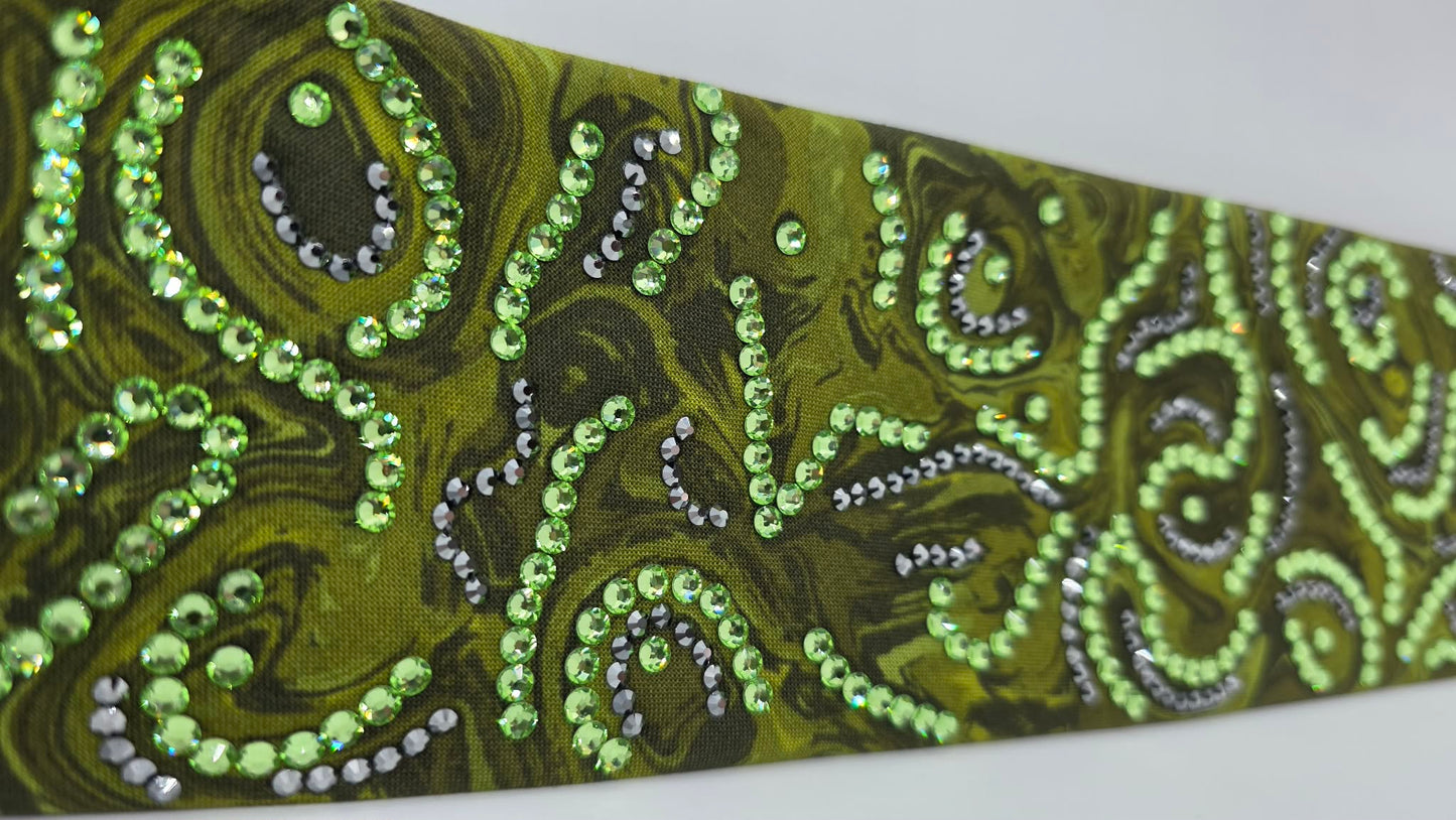 Super LeeAnnette Olive Green Oil Slick Bandana with Peridot and Black Austrian Crystals (S48151)