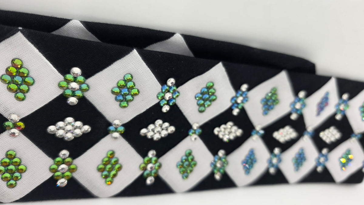 LeeAnnette Black and White Checker Bandana with Vitrail and Diamond Clear Austrian Crystals (L40270)