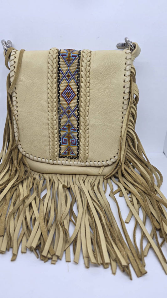 Cream Buck Skin Purse with Beading