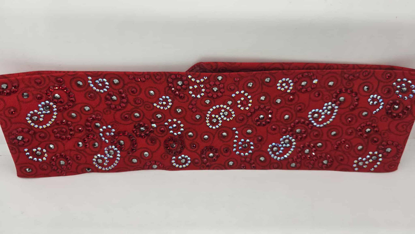 Super LeeAnnette Red Scrolls Bandana with Red and Red Shimmer Austrian Crystals (sku40099)