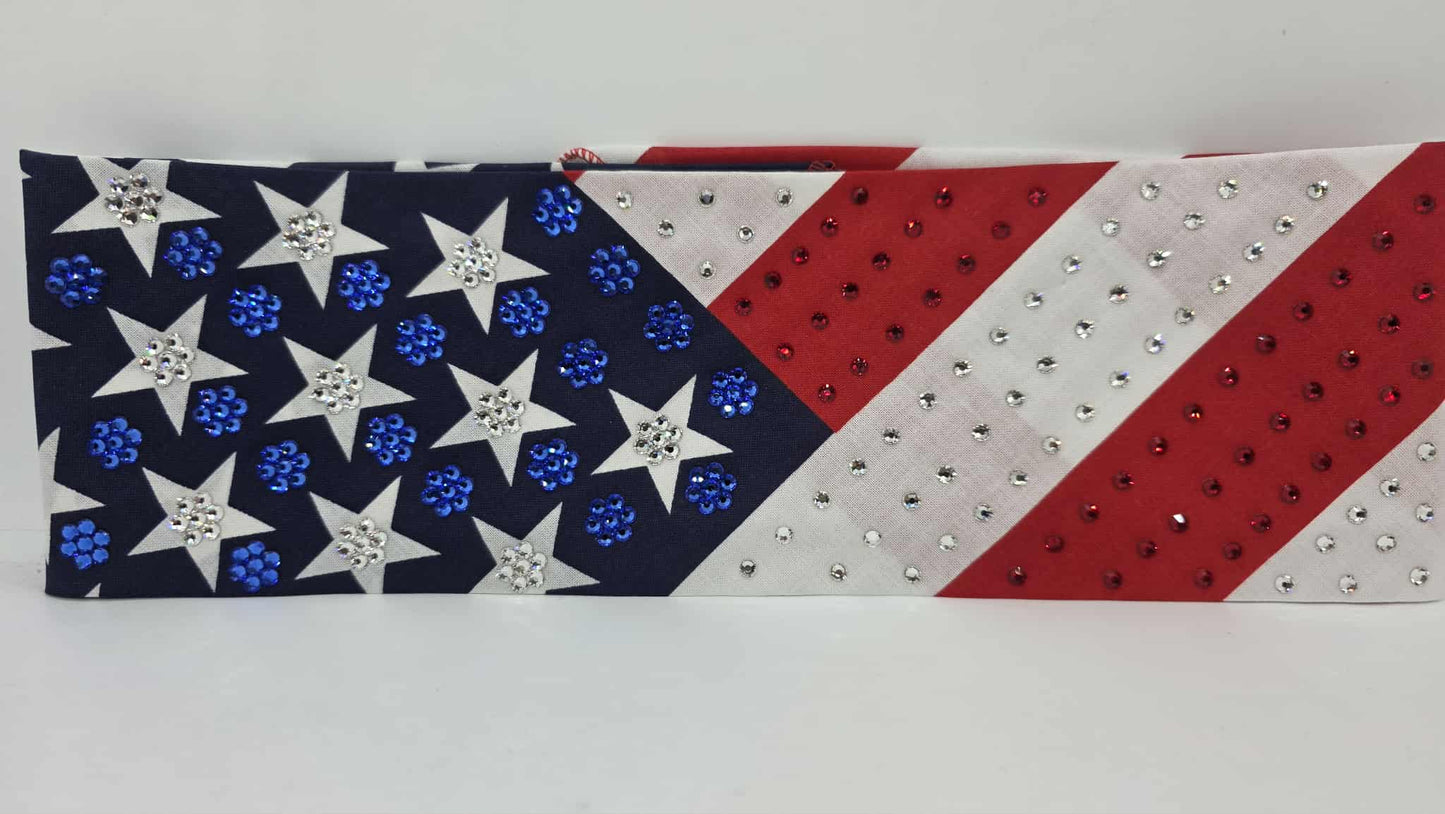 LeeAnnette Stars and Strips Bandana with Red, Blue and Diamond Clear Austrian Crystals (sku40098)
