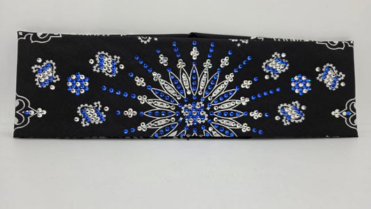 LeeAnnette Black Paisley Bandana with Sapphire and Diamond Clear Austrian Crystals (L40242)