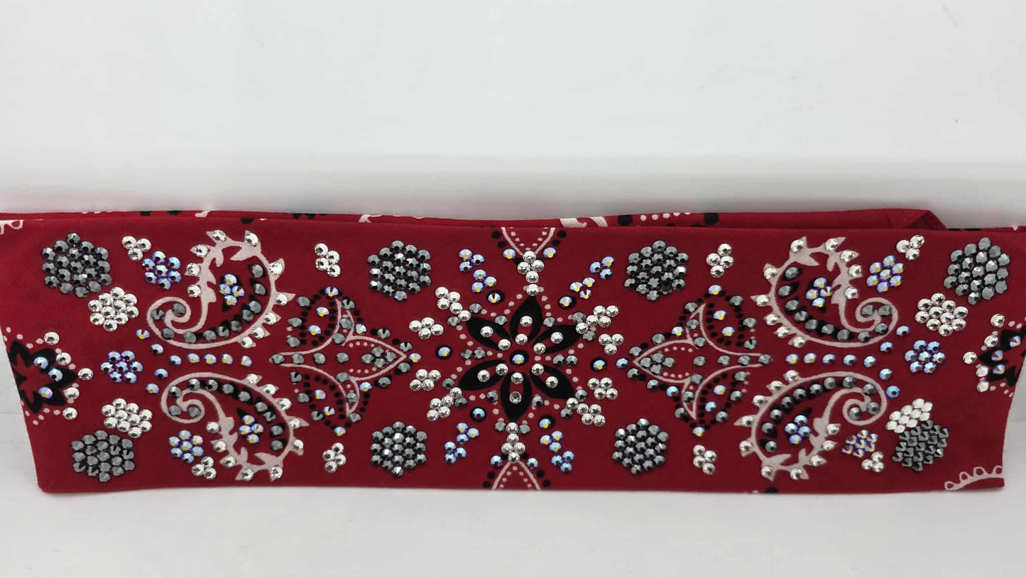 Super LeeAnnette Large Red Flower Bandana with Red Shimmer, Black and Diamond Clear Austrian Crystals (sku40124)