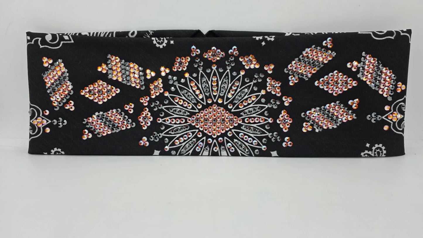 Super LeeAnnette Black Paisley Bandana with Lava and Black Austrian Crystals (S40155)