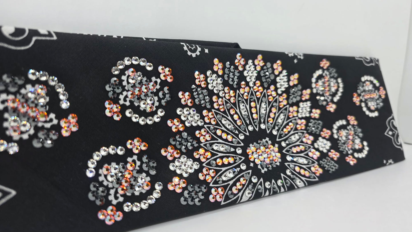 Super LeeAnnette Black Paisley Bandana with Sun Shimmer, Black and Diamond Clear Austrian Crystals (S48176)