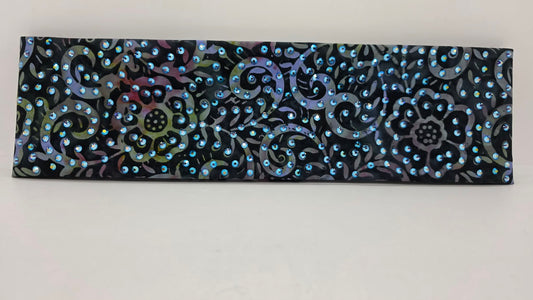 LeeAnnette Batik Flowers Bandana with Blue Shimmer and Black Shimmer Austrian Crystals (L40221)
