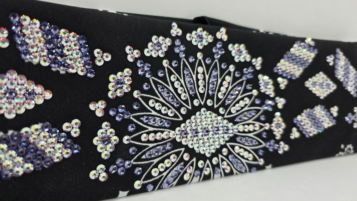 Super LeeAnnette Black Paisley Bandana with Light Purple and Aurora Borealis Austrian Crystals (S48107)
