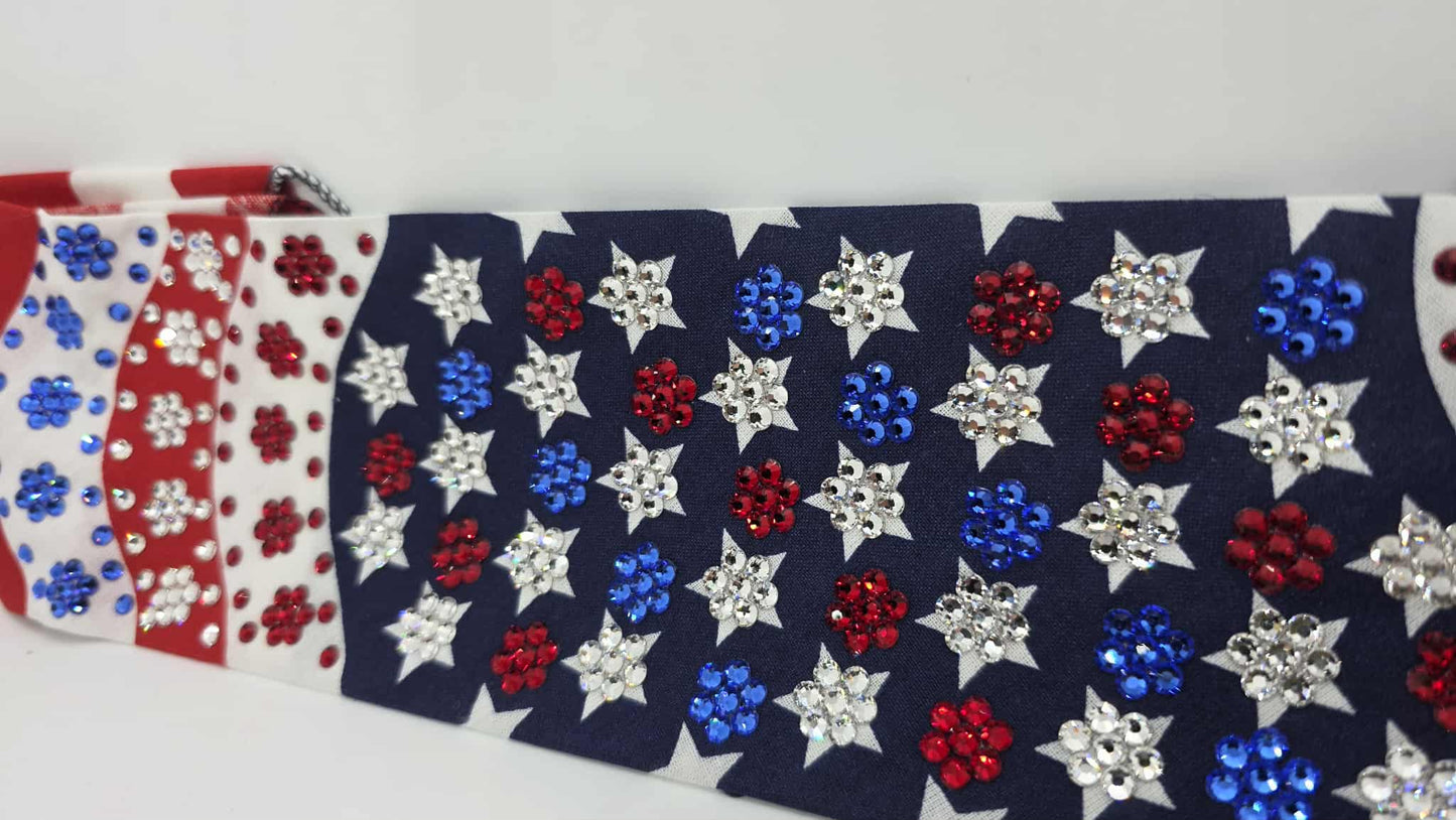 Super LeeAnnette Flag Bandana with Red, Blue and Diamond Clear Austrian Crystals (sku40097)
