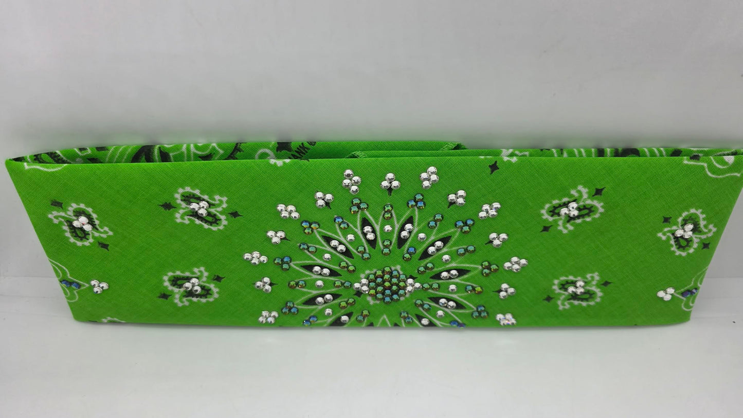 Lime Green Paisley Bandana with Vitrail and Diamond Clear Austrian Crystals (E60116)