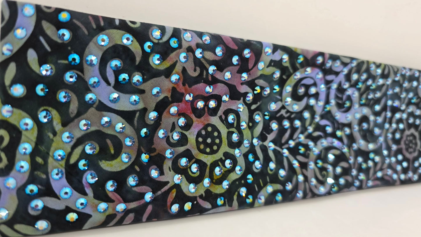 LeeAnnette Batik Flowers Bandana with Blue Shimmer and Black Shimmer Austrian Crystals (L40221)