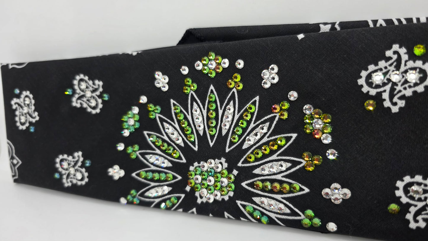 Black Paisley Bandana with Vitrail and Diamond Clear Austrian Crystals (E60106)