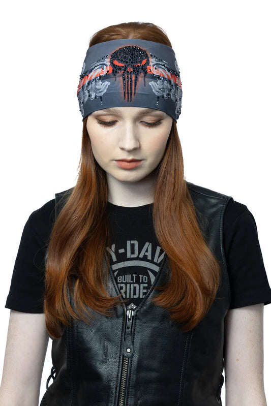 Stretchy Soaker Headband Skull with Gemstones (Sku5407)