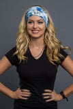 Stretchy Headband Skulls and Blue Roses (Sku5443)