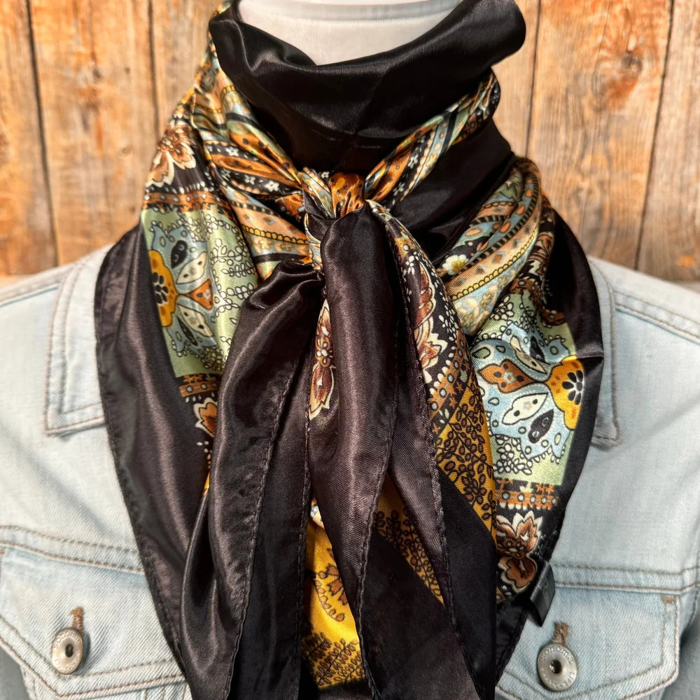 Plain Yellow and Green Flowers Scarf (P31008)