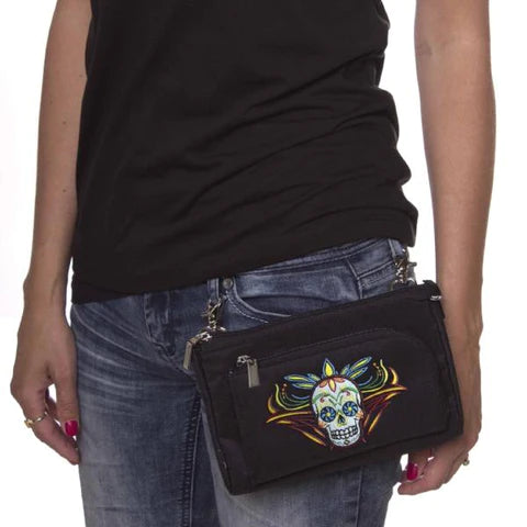 SUGAR SKULL DURABLE CANVAS HIP PURSE