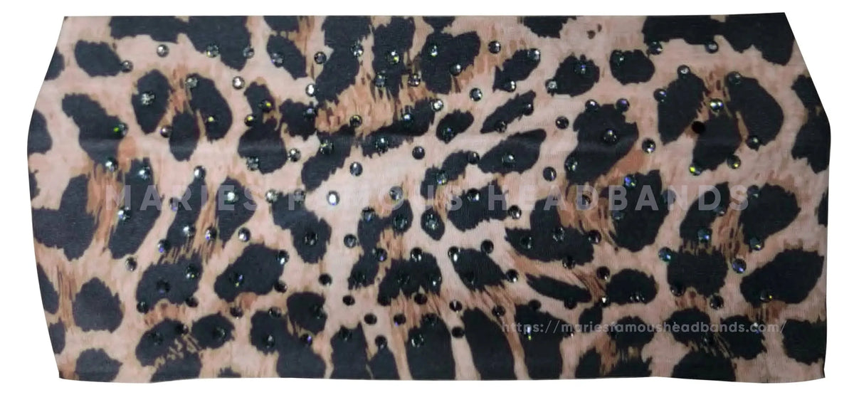 Stretchy Headband Cheetah with Black Diamond Crystals (Sku5488)