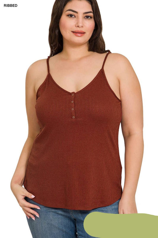 Plus Mocha Half Snap Cami Tops