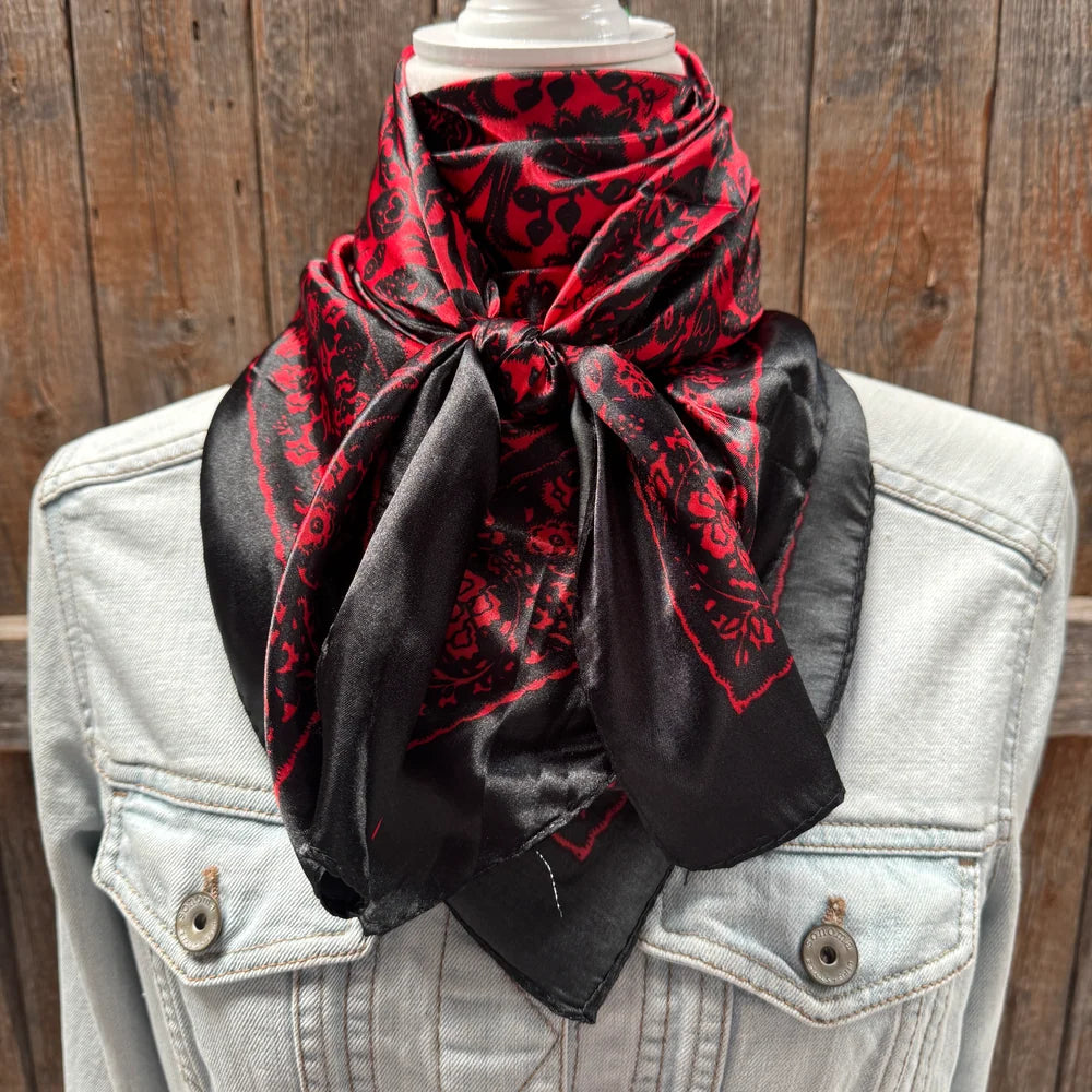 Plain Black and Red Floral Scarf (P31006)