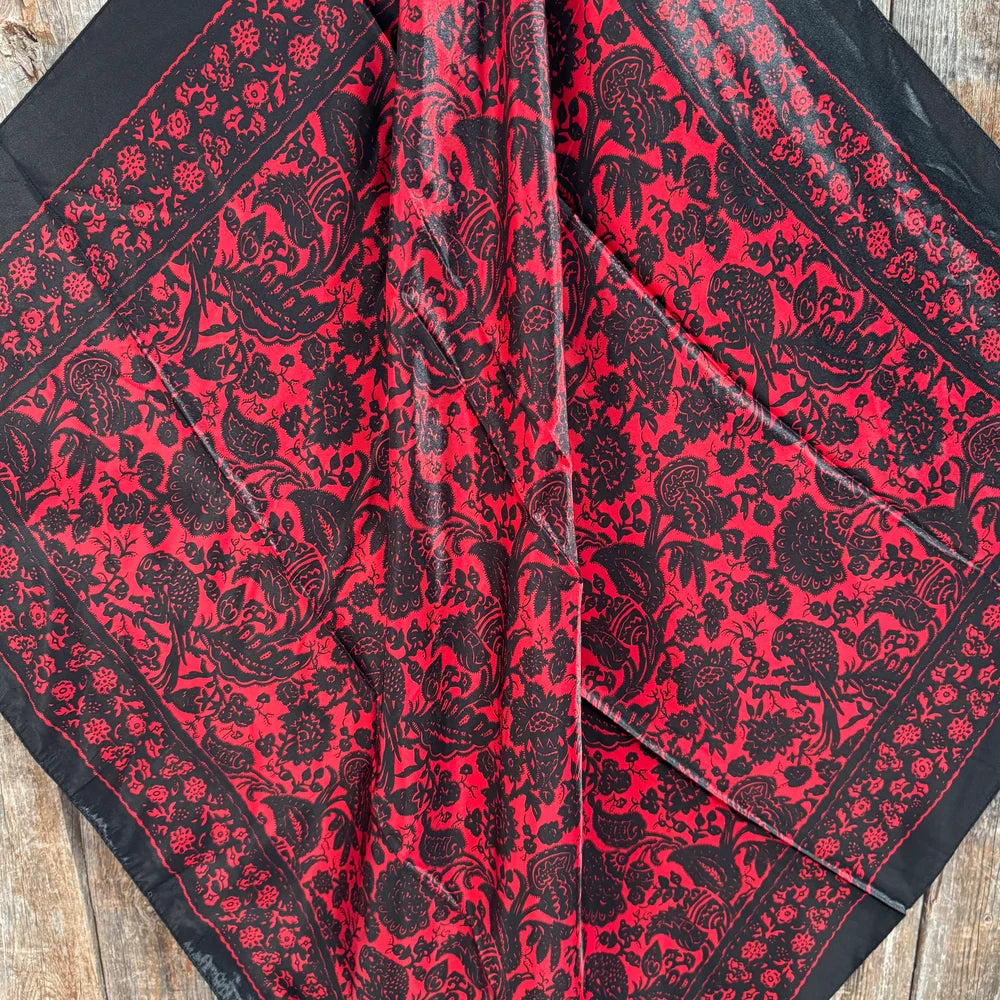Plain Black and Red Floral Scarf (P31006)