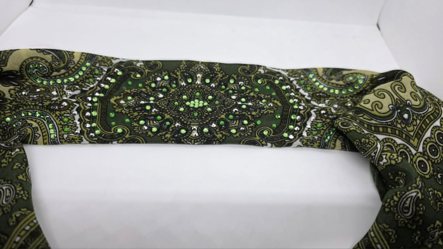 Green Scarf with Light Green, Dark Green and Chrome Austrian Crystals (LS30008)
