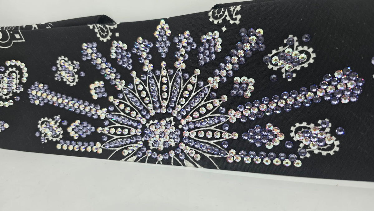 Super LeeAnnette Black Paisley Bandana with Lavender and Aurora Borealis Austrian Crystals (S48174)