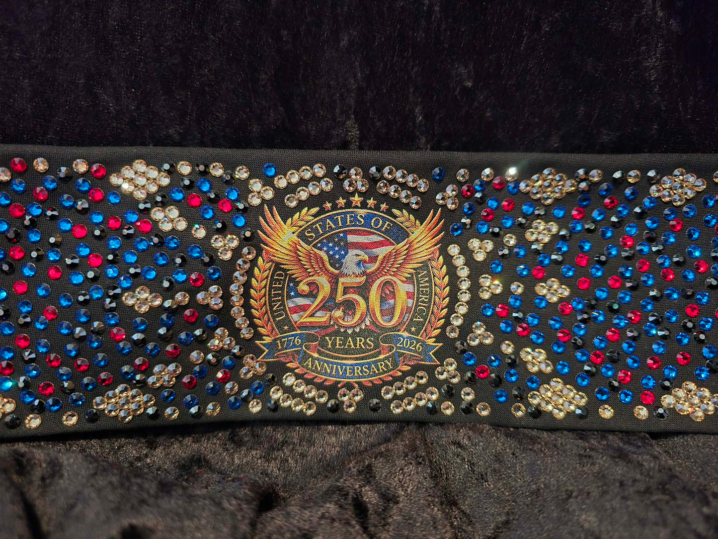 Extra Super LeeAnnette 250th Anniversary Bandana with Black,Capri, Red and Honey Austrian Crystals (S48165)