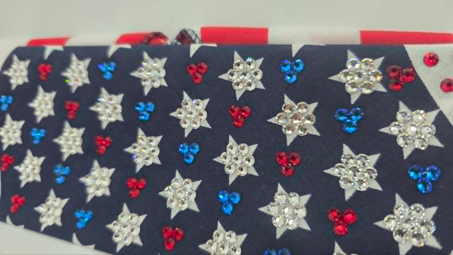 LeeAnnette Flag Bandana with Red, Blue and Diamond Clear Austrian Crystals (L40262)