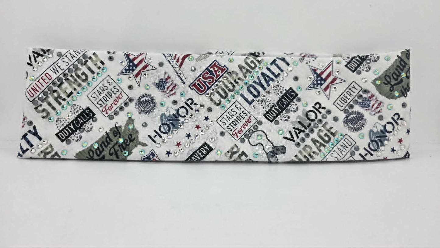 Patriotic Bandana with Green Shimmer, Black and Diamond Clear Austrian Crystals (E60151)