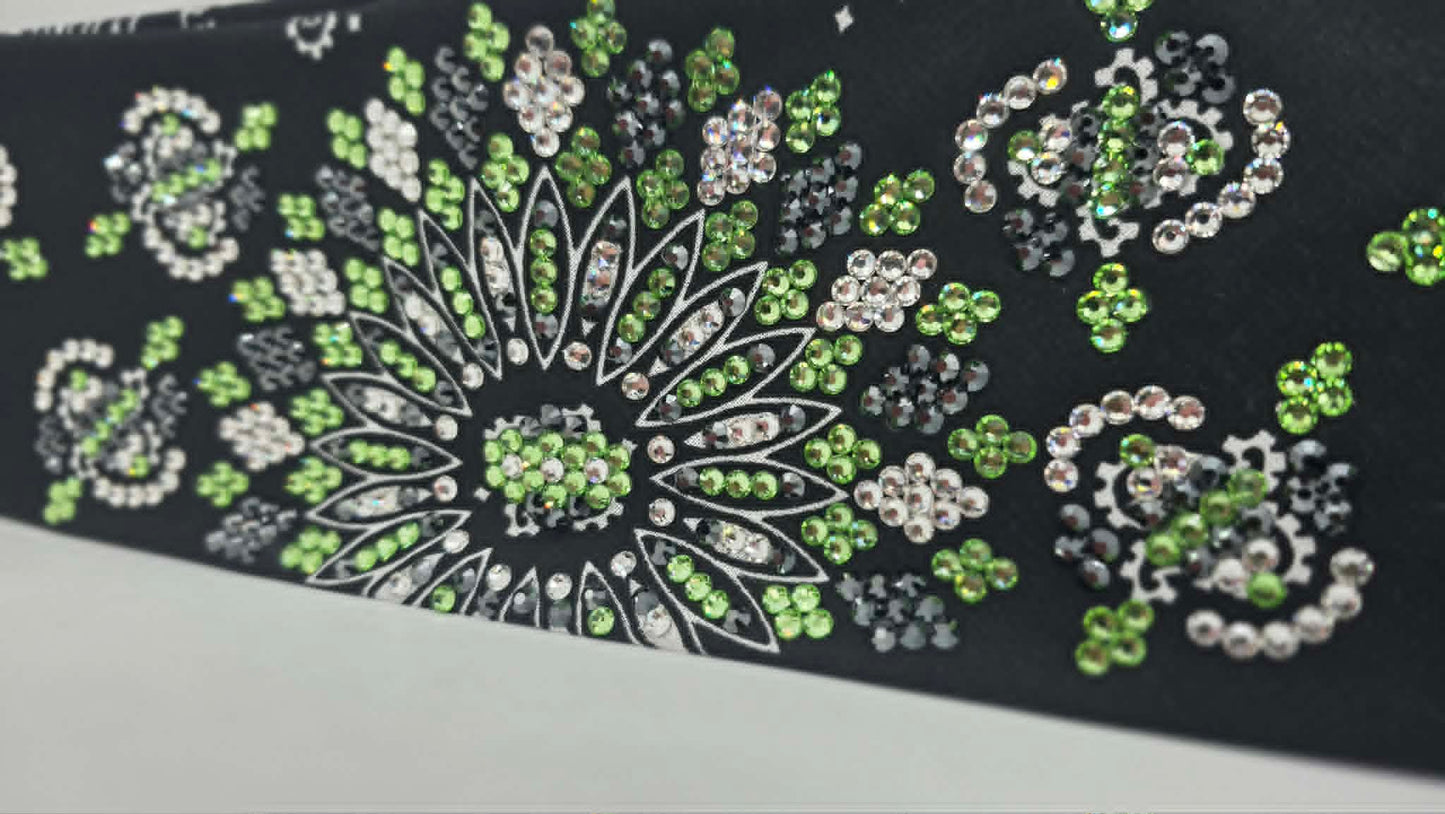 Super LeeAnnette Black Paisley Bandana with Black, Peridot and Diamond Clear Austrian Crystals (S48167)