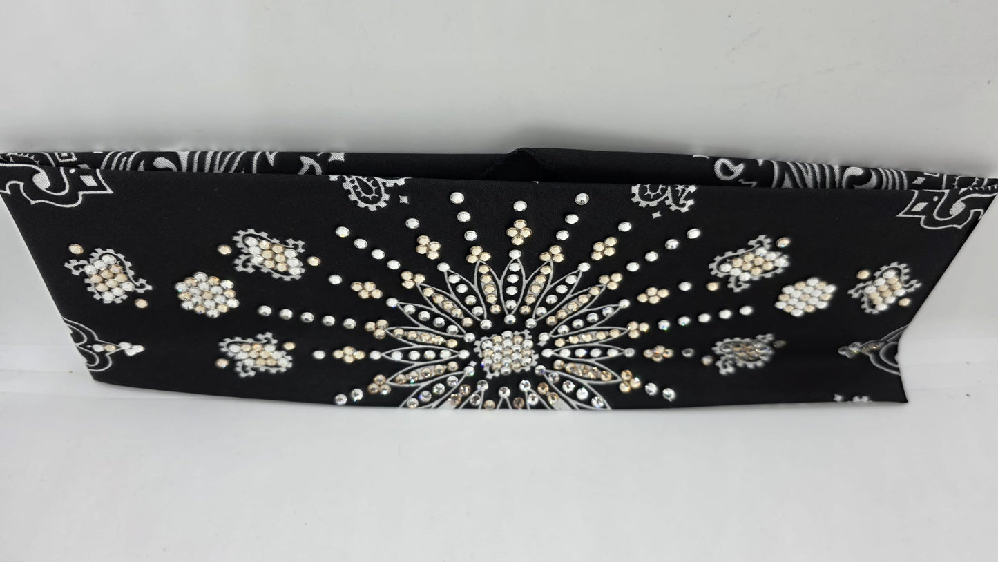 LeeAnnette Black Paisley Bandana with Honey and Diamond Clear Austrian Crystals (L40205)