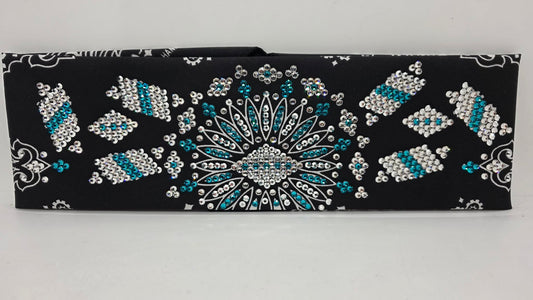 Super LeeAnnette Black Paisley Bandana with Chrome, Bright Blue and Diamond Clear Austrian Crystals (S48114)
