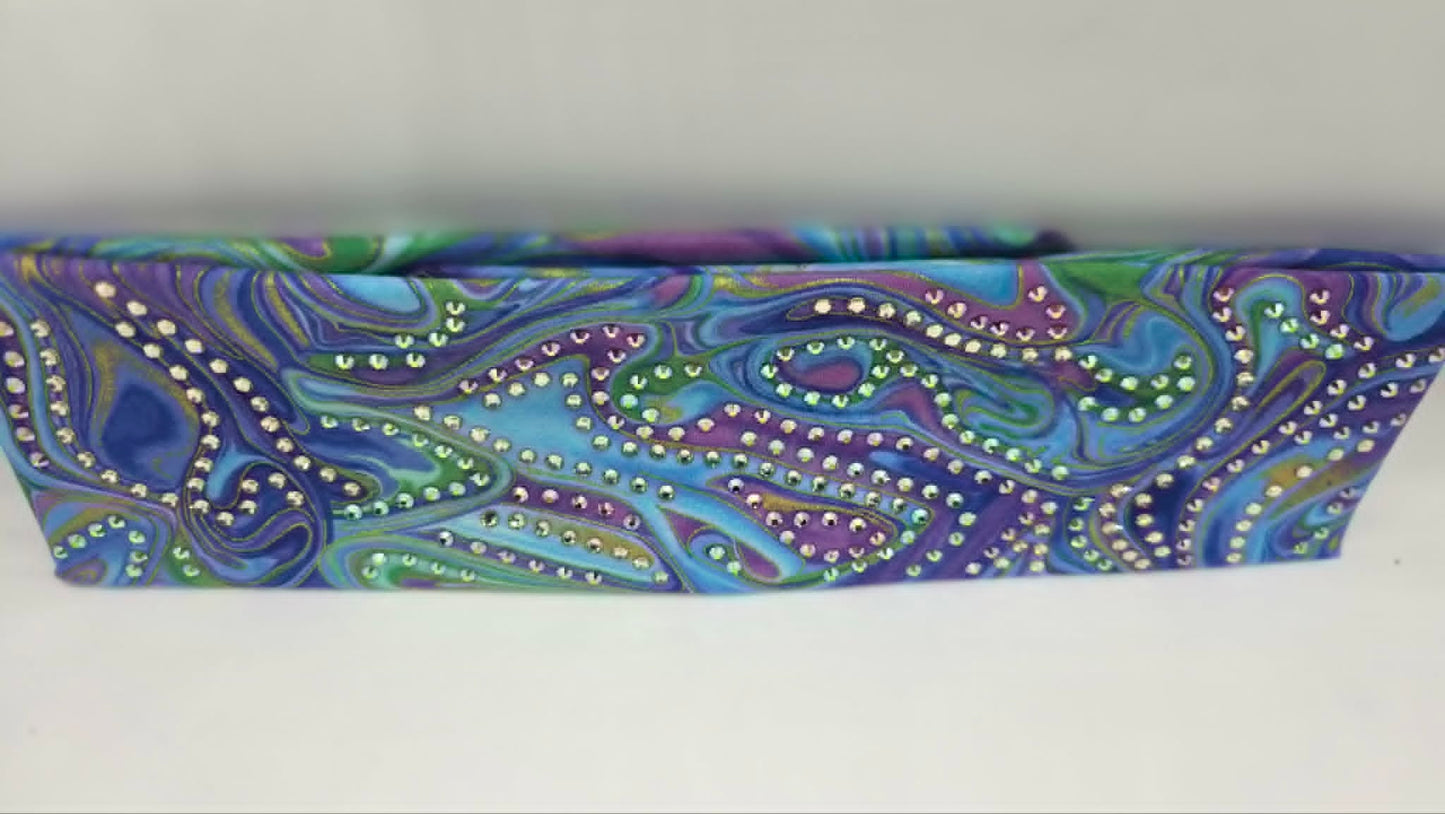 LeeAnnette Blue and Gold Waters Bandana with Peridot Shimmer, Pink Shimmer and Honey Austrian Crystals (L40245)