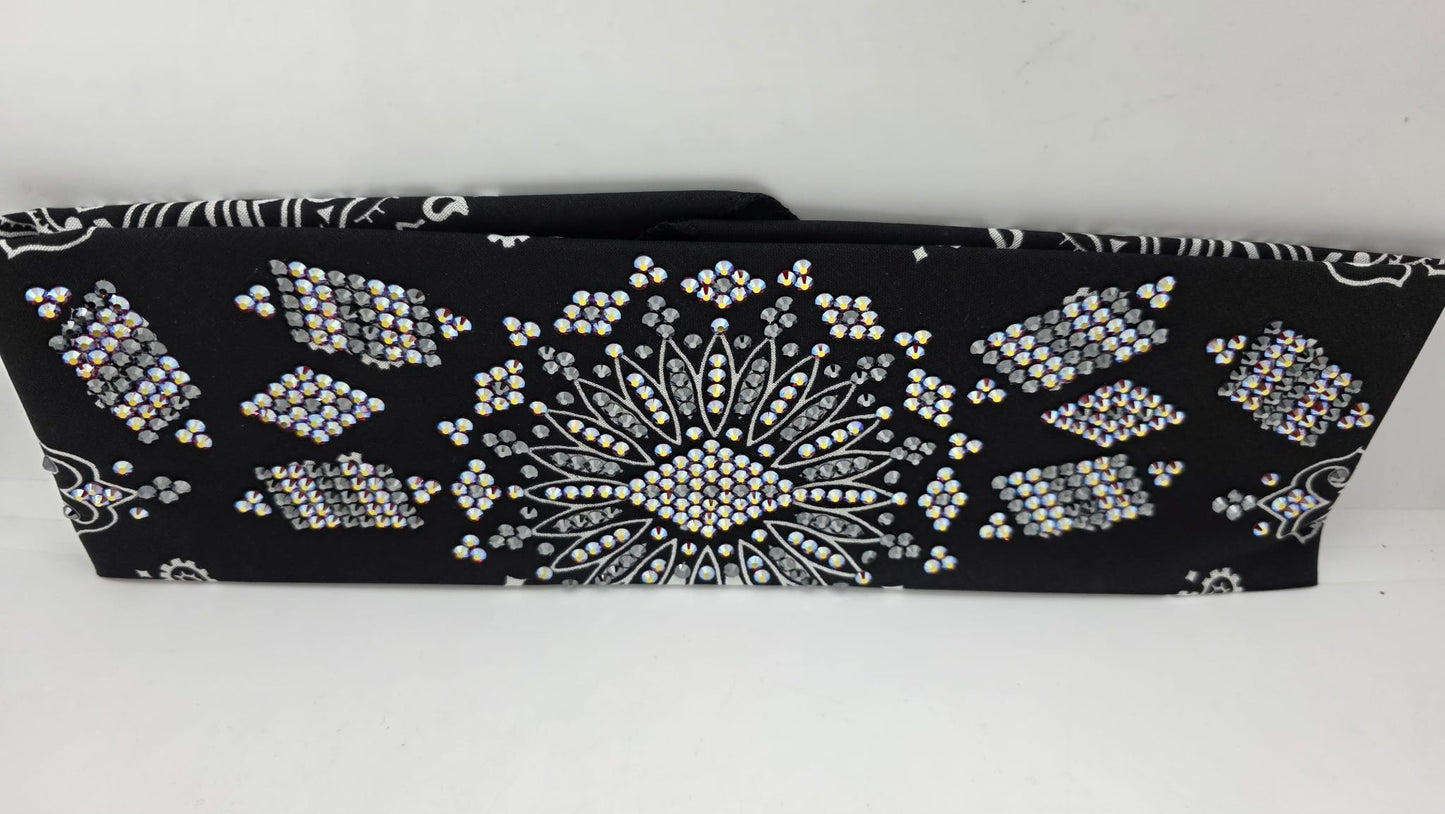 Super LeeAnnette Black Paisley Bandana with Red Shimmer and Black Austrian Crystals (S480100)