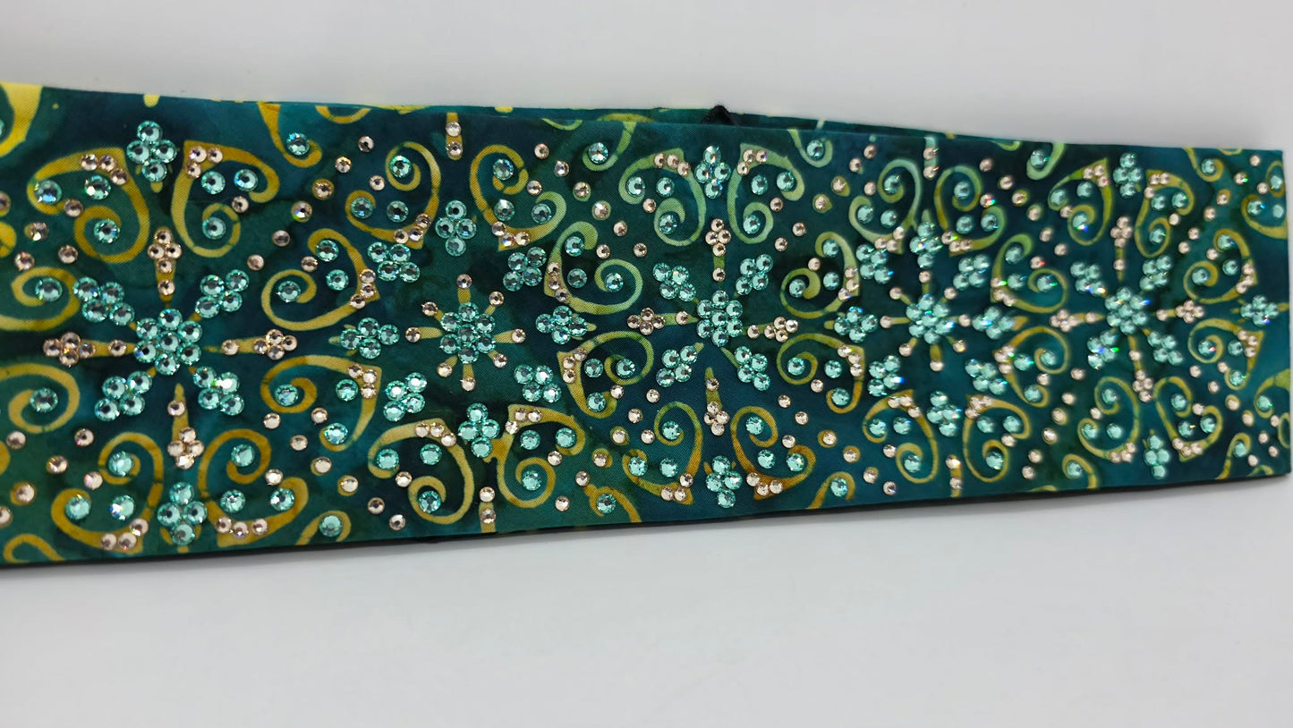 Super LeeAnnette Sea Green Batik Bandana with Caribbean Sea and Honey Austrian Crystals (S48124)