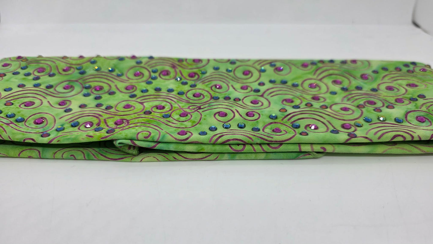 EXTRA BLING - Fuchsia Wisps on Lime Green Bandana with Fuchsia and Vitrail Austrian Crystals (E60111)