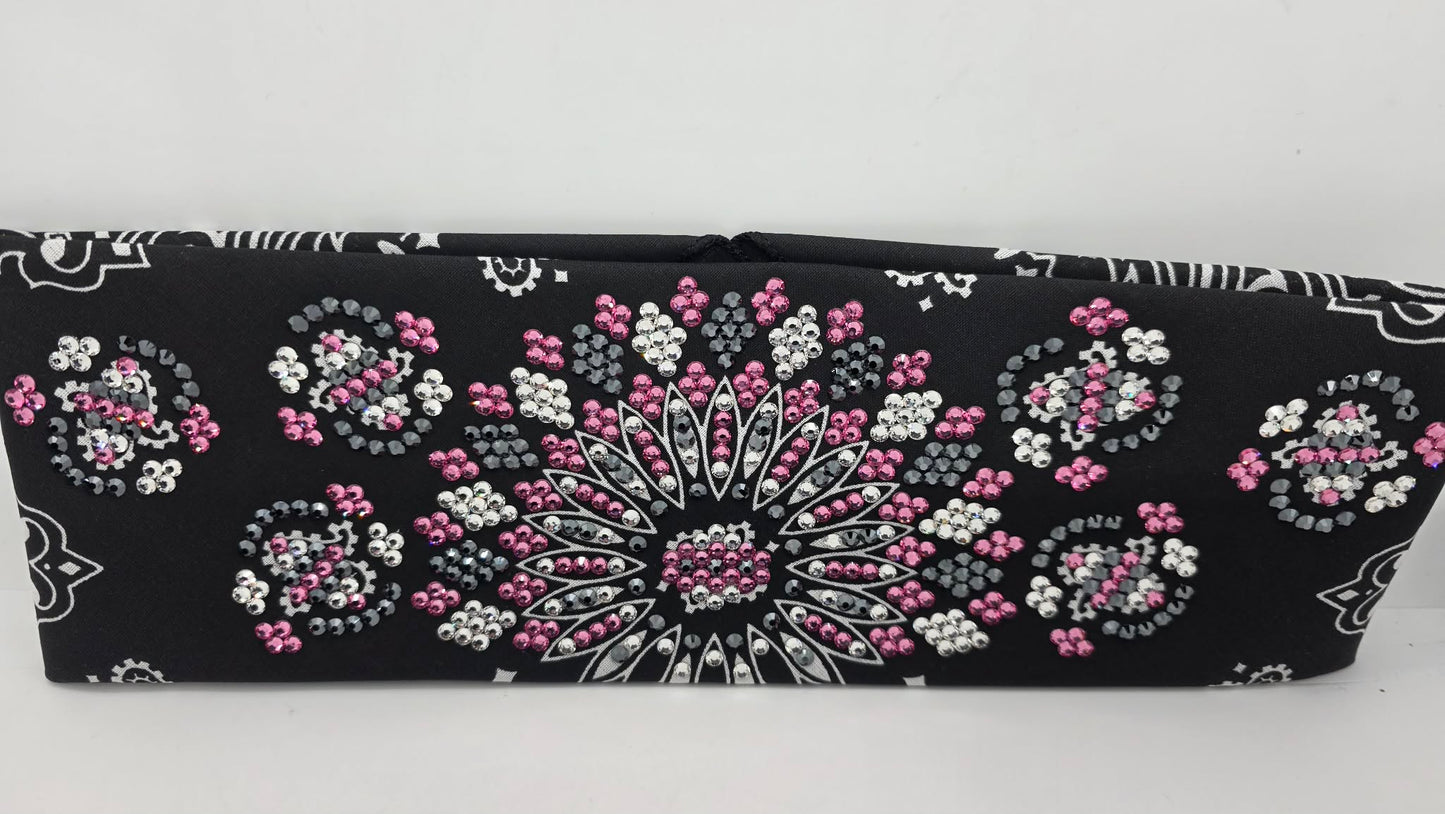 Super LeeAnnette Black Paisley Bandana with Rose, Black and Diamond Clear Austrian Crystals (S48183)