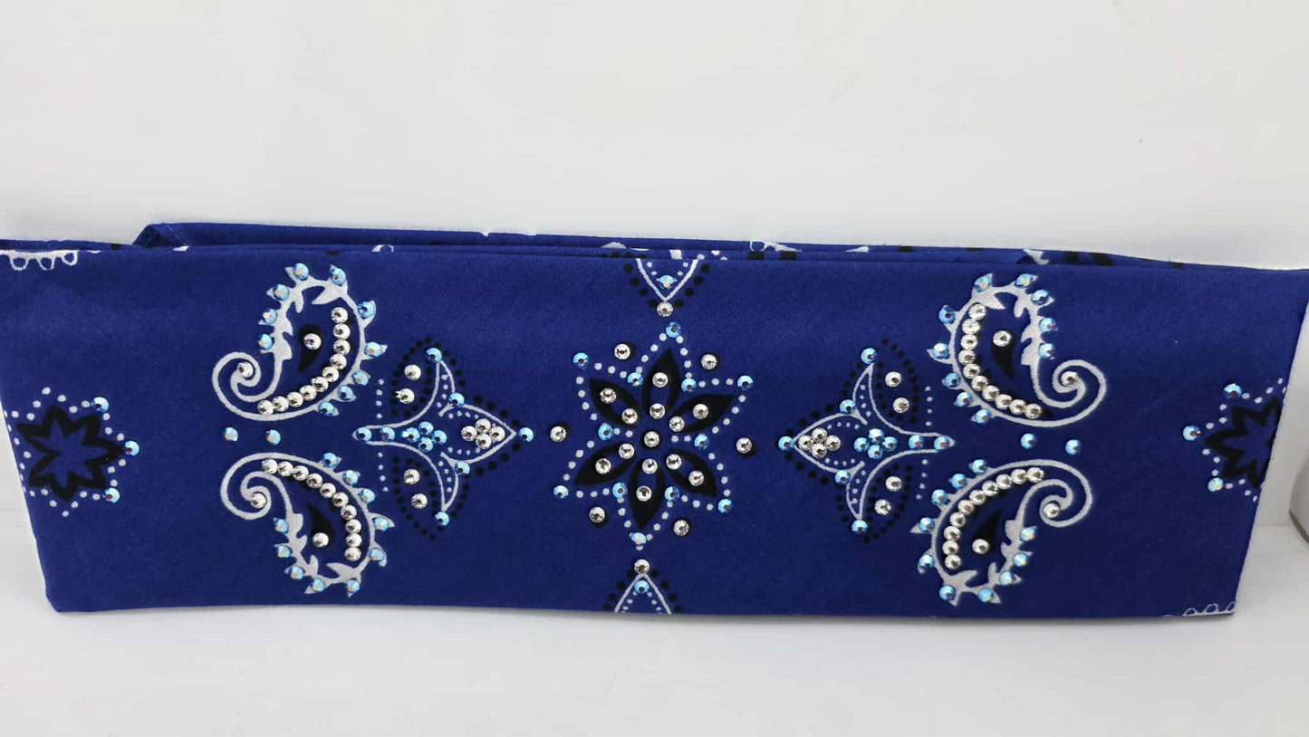 EXTRA BLING - Large Royal Blue Flower Bandana with Blue Shimmer and Diamond Clear Austrian Crystals (sku6411)