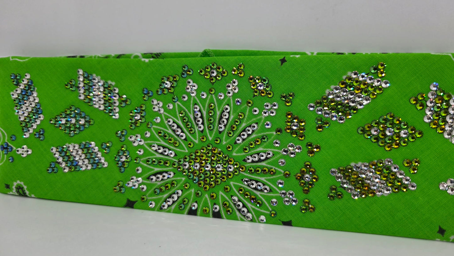 Super LeeAnnette Lime Green Paisley Bandana with Vitrail and Diamond Clear Austrian Crystals (S48136)