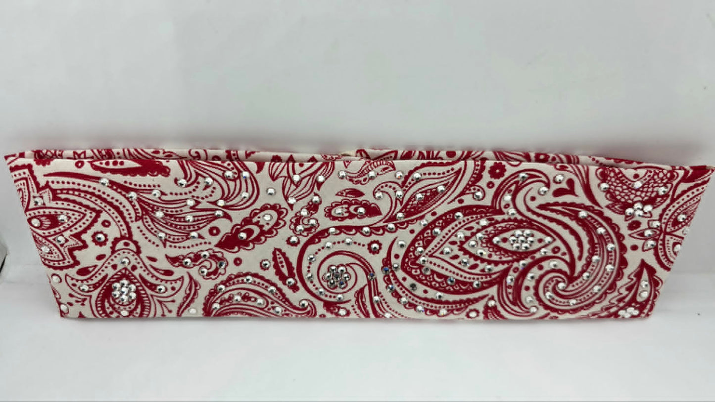 Red on Cream Bandana with Diamond Clear Austrian Crystals (E60137)